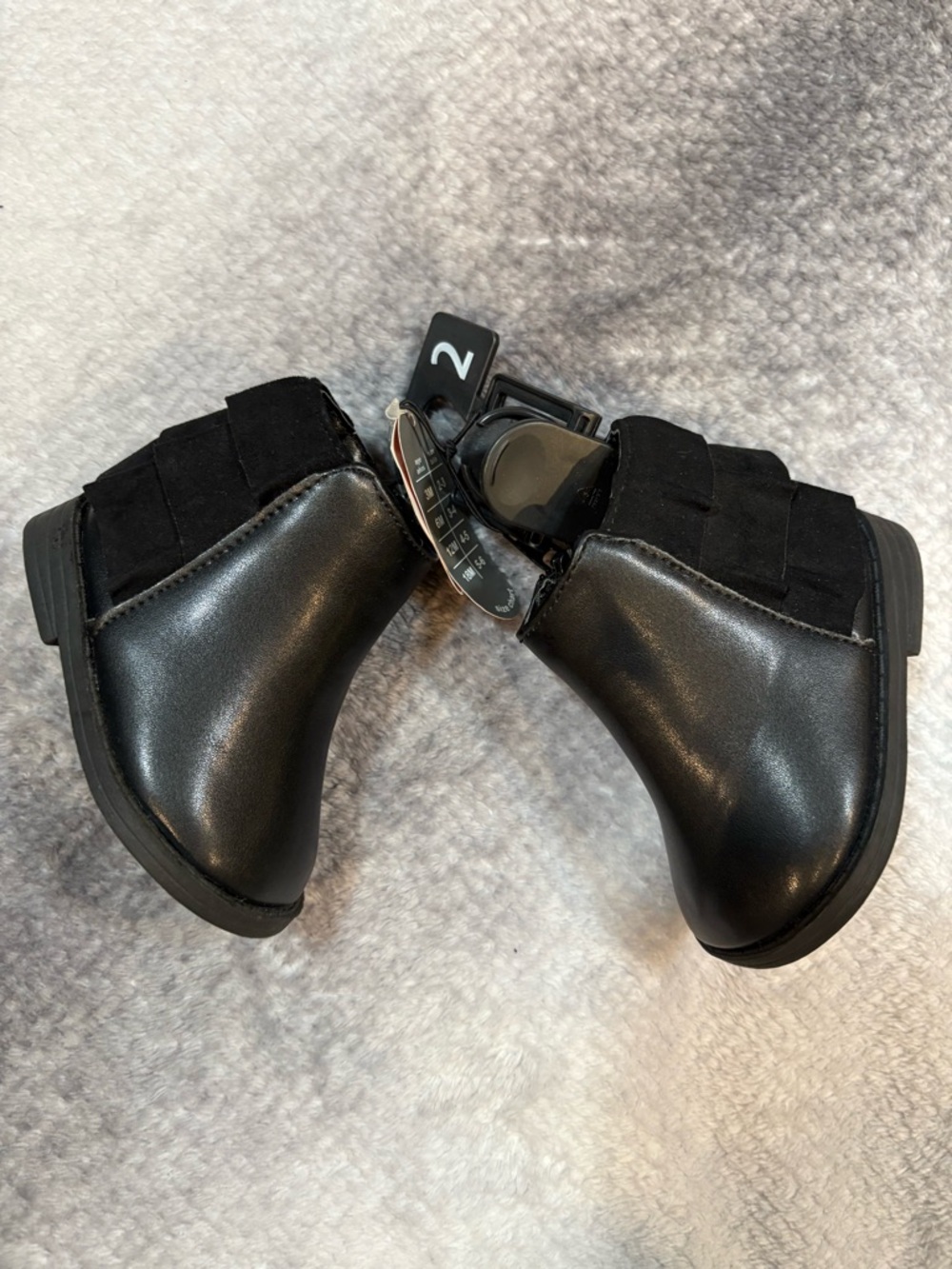 Wonder Nation NWT Baby Girl Black Faux Leather Suede Ruffle Boots - Size 2
